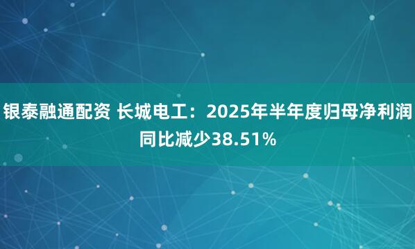 银泰融通配资 长城电工：2025年半年度归母净利润同比减少38.51%